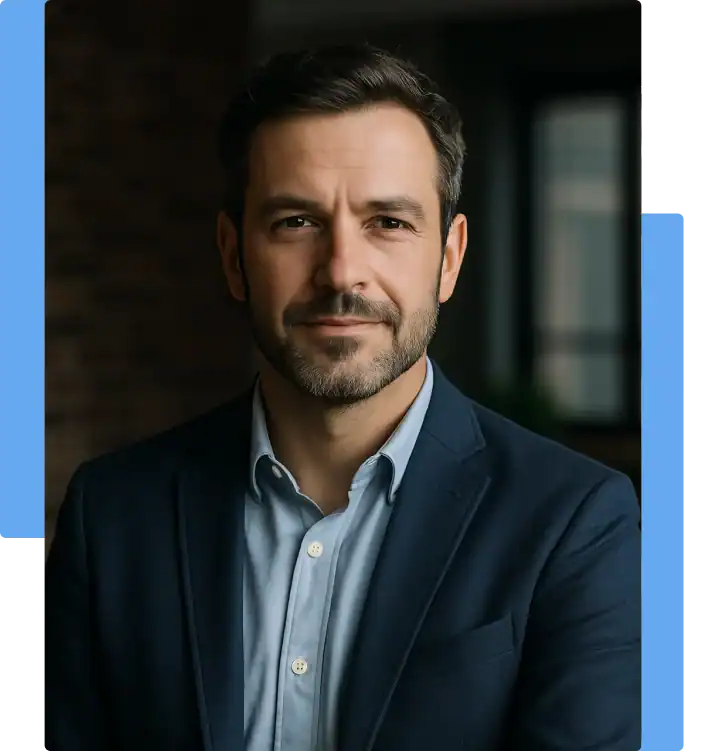 Portrait of a confident male consumer in a business suit, representing trust and empowerment in a legal context
