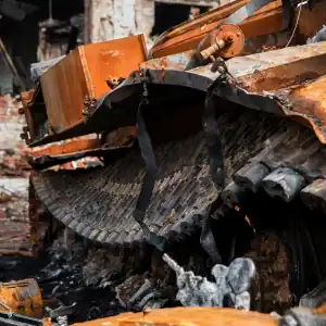 Damaged heavy equipment after malfunction on a construction site