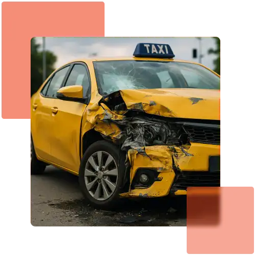TLC Driver accident Severely damaged yellow taxi after a crash